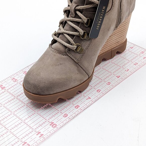 Sorel Joan Uptown Wedge Boots Khaki Waterproof Suede Size 9.5 - Picture 6 of 7